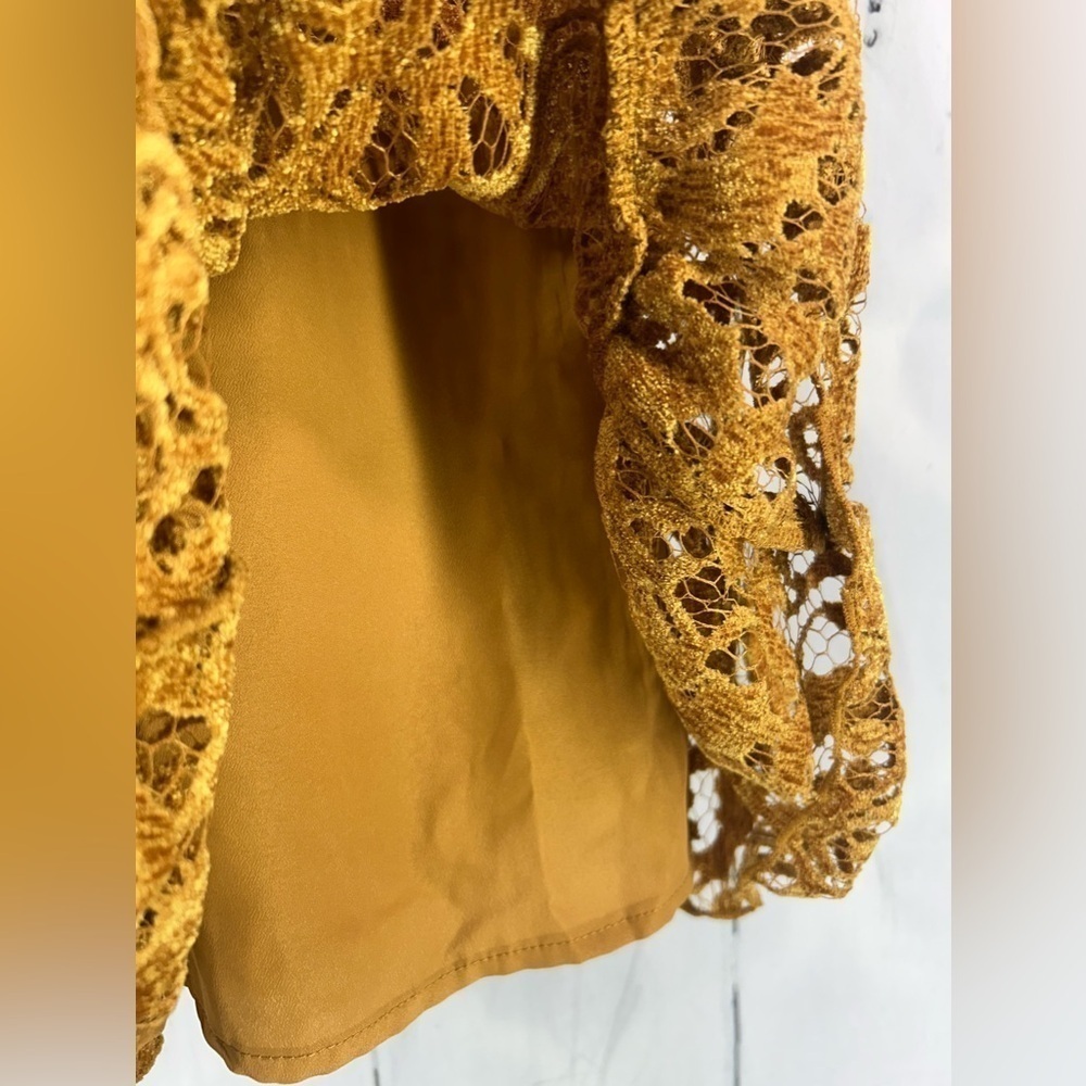 🌼Free People🌼 Fairy Lights Lace Tent Dress Womens Gold Velvet Strappy Mini Sz XS - Picture 13 of 14